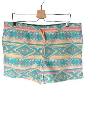 Chubbies Aztec Style Print Swim Trunks Mesh Lined Teal Pink Shorts Men’s Medium